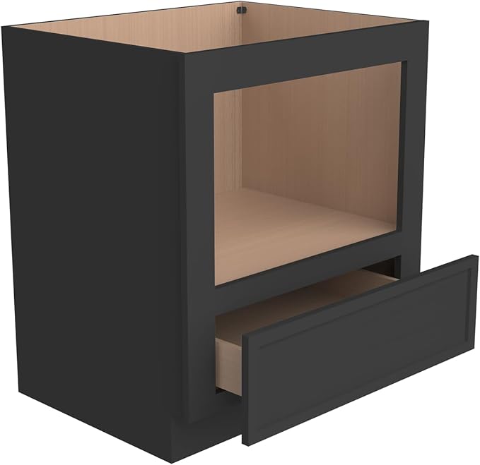 Solid Wood RTA 30" Microwave Base Cabinet,Kitchen Oven Cabinet - with 1 Full Overlay Drawer (Frame Dimension: 24''W*16''H) (Charcoal Black - NT, 30" Width x 24" Depth x 34 1/2" Height)