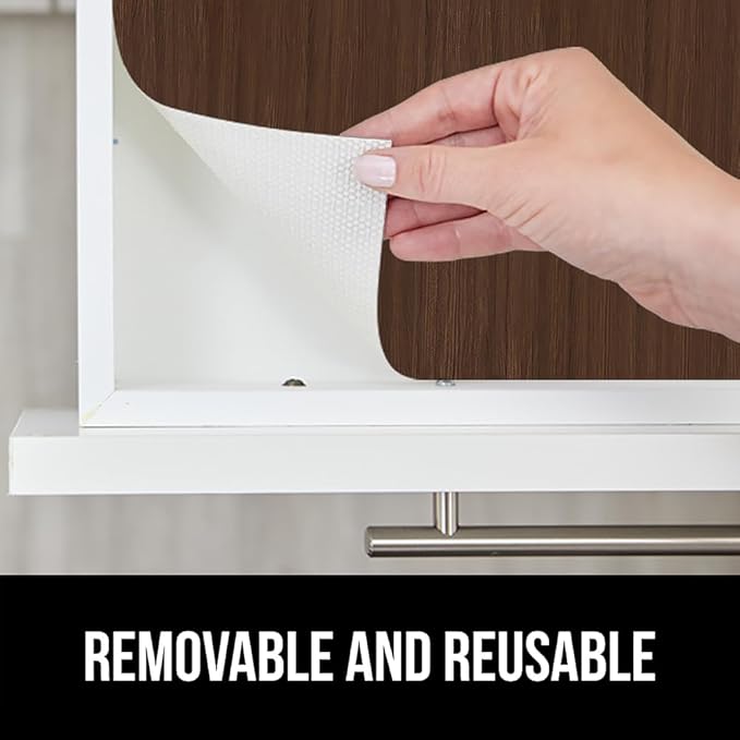 GORILLA GRIP DripGuard Shelf Liner, Non Adhesive Drawer and Kitchen Cabinet Protector, Slip Resistant BPA Free Smooth Surface Plastic Liners for Cabinets, Bathrooms, Closets, 12x240 Inch, Wood