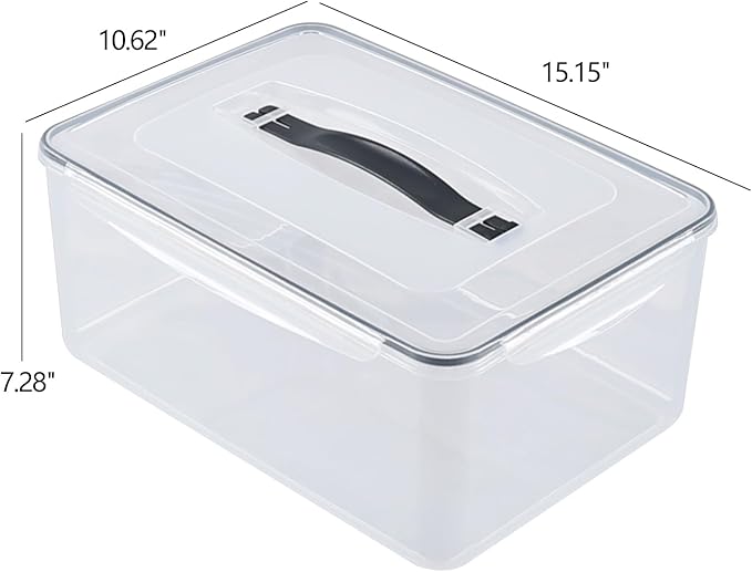 15 L Clear Airtight Rectangular Storage Container for Food, Set of 4 Plastic Clear Food Storage Container with Latch Lid and Handle