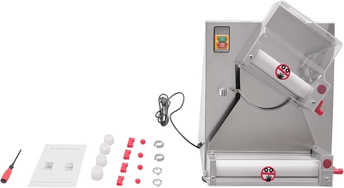 Commercial Dough Roller Sheeter for 4-12in Pizza, 370W 110V Automatic Electric Pizza Dough Roller Machine Pasta Maker Equipment for Bread Marzipan and Puff Pastry, Dough Weight: 50-500g/ 0.11-1.1 lbs
