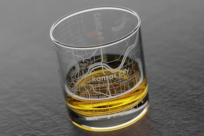 Well Told Engraved Kansas City Missouri Map Rocks Glass, Old Fashioned Whiskey Glass (11 oz, Clear) Etched Whiskey Glass, Gifts For Whiskey Lovers