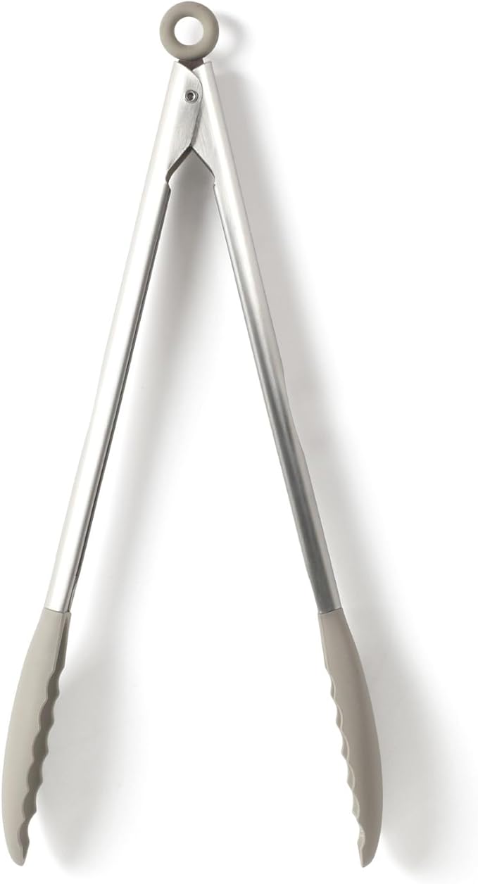 Calphalon Edge Stainless Steel Kitchen Tongs W/Silicone Head - Taupe