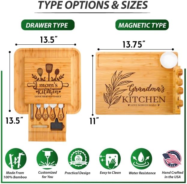 Personalized Charcuterie Board Gifts for Mom – Custom Large Cheese Board with Knife & Utensil Set for Mothers Day Wedding, Anniversary, Birthday, Housewarming, Engagement, New Home, Christmas 2025