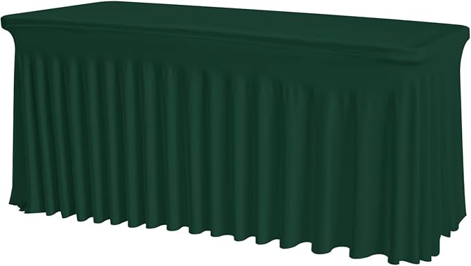 Dark Green Spandex Tablecloth with Skirt – Wrinkle-Free, Fitted Elastic Cover for 6ft Rectangular Tables – Stretch Table Cover for Weddings, Banquets, Parties, Buffets & Restaurants