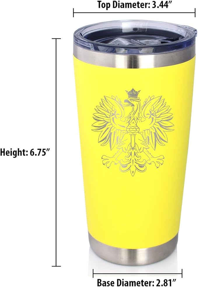 Bevvee Polish Eagle - Insulated Coffee Tumbler Cup with Sliding Lid - Stainless Steel Travel Mug - Poland Gifts or Party Decor for Polish Women and Men - Yellow