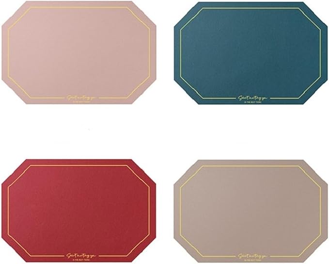 Elegant Octagon PU Table Placemats Pack of 1/4/6/10 Kitchen Dining Table Mat Non-Slip Countertop Protector Pads Taupe(Octagon red,45x30cm 10pcs)