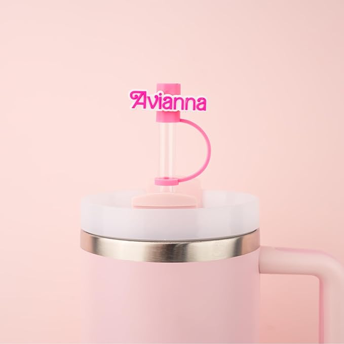 Custom Hot Pink Straw Cover Cap Tip, Personalized Pink Girl Name Tags, Cups with Lids and Straws Topper Compatible with 30 & 40 Oz Tumbler Funny Useful Cute Gifts for Girls Women