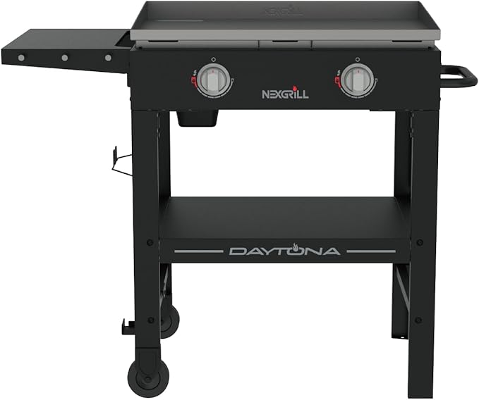 Nexgrill Daytona 2-Burner Propane Flat Top Grill – Portable Outdoor Griddle Gas Grill for Camping, Tailgating & Backyard Cooking – 34000 BTUs, 530 SQ. In. Grill for Burgers, BBQ & More - 720-1150