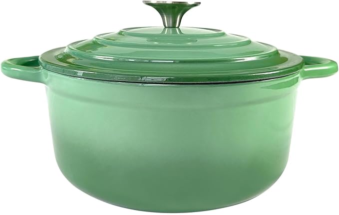 5 Quart Cast Iron Dutch Oven with Lid, Dual Handles Enameled Soup Pot, Heavy Duty, Oven Safe and Non Stick for Bread Baking, Braising, Cooking and Family Gifts, Green