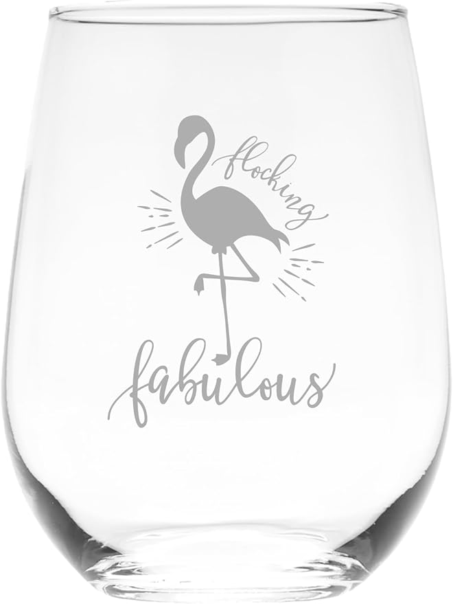 C M Flocking Fabulous Flamingo Stemless Wine Glass - 17 oz. - 1 Piece - Flamingo Gift for Men and Women (Style F1)