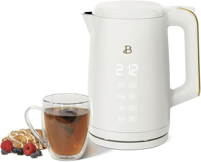 Beautiful 1.7L Electric Kettle, Programmable Temperature, Touch Display, 1500W, Fast Boil, Keep Warm, 4 Presets for Tea & Coffee, Stainless Steel, Auto Shut-Off (White Icing)