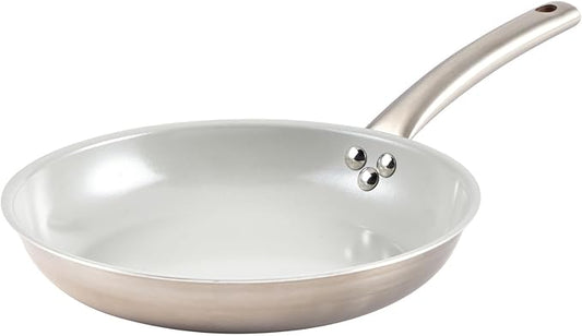 IMUSA 10” Stainless Steel Frying Pan with Gray Ceramic Non Stick Coating, 2 Ply Aluminum Construction, Oven Safe and Induction Compatible Skillet