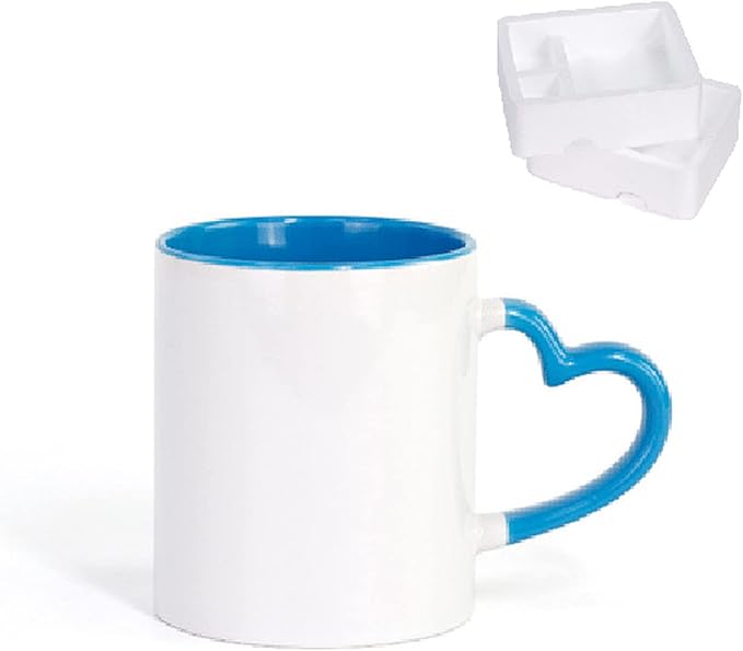 Ceramic Mug DIY Photo Heart Shape Handle Color Inside and Color Hand Cup Customized Pictures Logo Name Text Creative Cut Gifts(Blue-1)