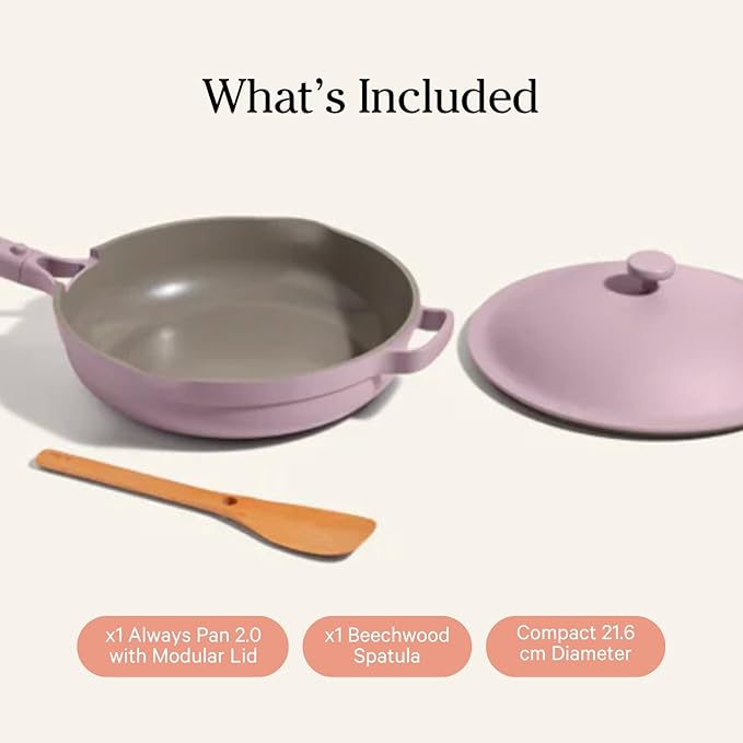 Our Place Mini Always Pan | 8.5" Ceramic Pan with Modular Lid & Beechwood Spatula | Patented 10-in-1 Nonstick, Non-Toxic Cookware Made Without PFAS | Induction & Oven-Safe up to 450°F | Lavender