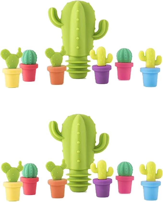 Cactus Shape Wine Glass Charms Set 14pcs Silicone Drink Charms for Glasses Non-Slip Wine Charms for Stem Glasses for Beach Gatherings & Summer Celebrations