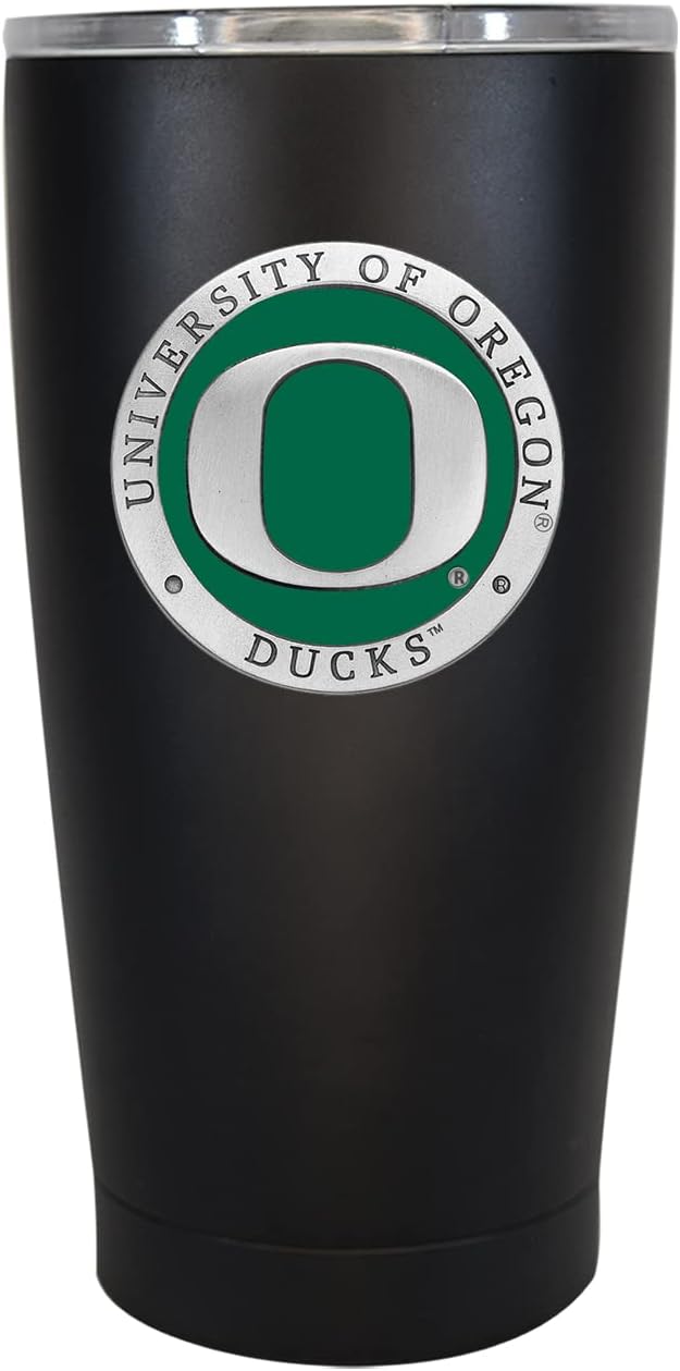 Heritage Pewter Oregon 15 oz. Tumbler - Black | Durable Insulated Tumbler Cup for Cold & Hot Drinks | Thermal Travel Mug for Coffee | Intricately Crafted Metal Pewter Inlay