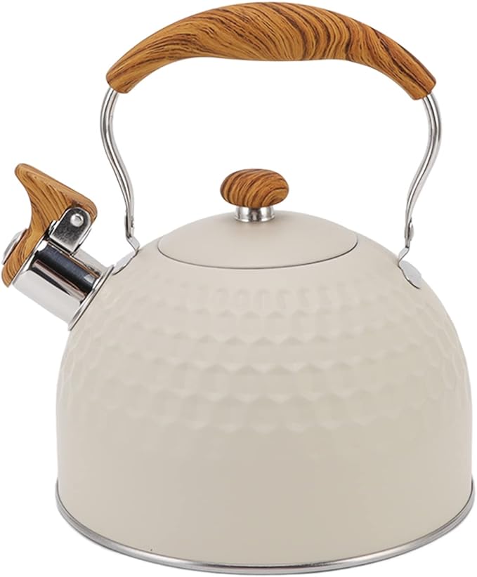 Stainless Steel Tea Kettle stove top kettle whistling Tea Pots for Stove Top Food Grade Whistling Tea Kettle with Wood Pattern Folding Handle for Tea Coffee Milk
