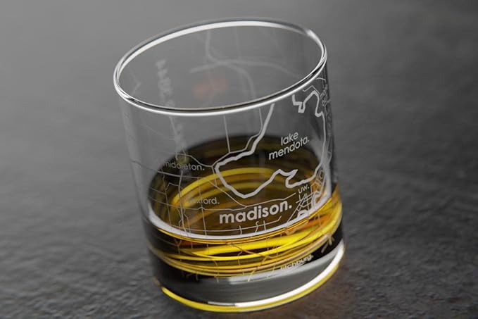 Well Told Engraved Madison Wisconsin Map Rocks Glass, Old Fashioned Whiskey Glass (11 oz, Clear) Etched Whiskey Glass, Gifts For Whiskey Lovers