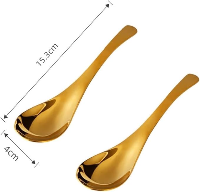 Soup Spoons,Spoons, Spoons Household Stainless Steel Soup Spoon Thickened and Deepened Rice Spoon Party Family Kitchen Restaurant(Gold,14.8 * 4cm)