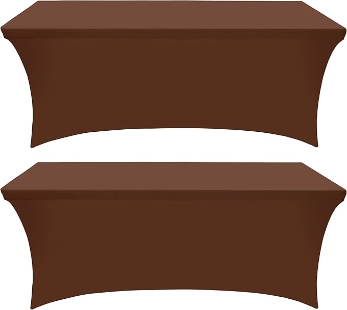 Utopia Kitchen Spandex Tablecloth 2 Pack [6FT, Light Coffee] Tight, Fitted, Washable and Wrinkle Resistant Stretch Table Cloth Rectangle Cover for Trade Show, Weddings & Parties [72Lx30Wx30H Inch]