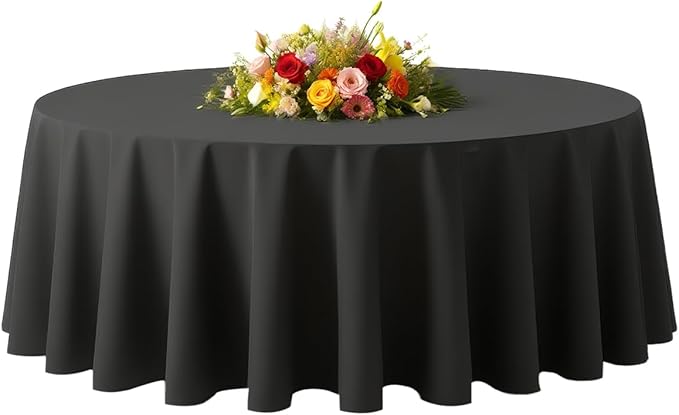 BESTVIP 60inch Round Polyester Tablecloths - Fabric Washable Decorative Table Cover for Restaurant, Parties, Dinning Tables, Holiday, Events (Black)