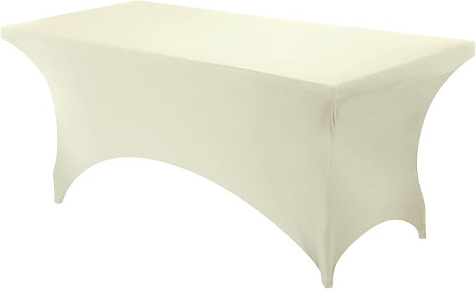 Utopia Kitchen Spandex Tablecloth 1 Pack [6FT, Ivory] Tight, Fitted, Washable and Wrinkle Resistant Stretch Rectangular Patio Table Cover for Event, Wedding, Banquet & Parties [72Lx30Wx30H Inch]