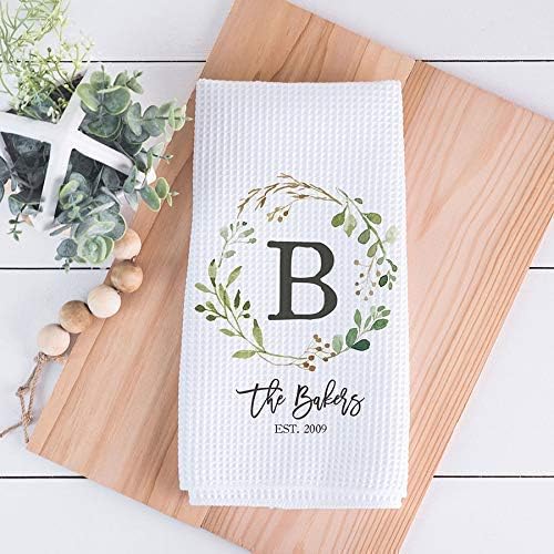 | Custom Waffle Weave Dish Towel | Personalized Kitchen Towel | Housewarming Wedding Gift | Personalized Dish Towel | Engagement Present | Couple Present Registry Monogram Valentines Day