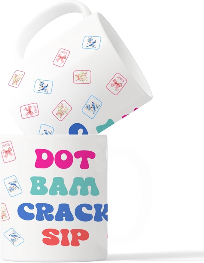 Trendy Funny Mahjong Mug, Mahjong Gifts for Women Coffee Cup Ceramic, Mah Jong Accessories Gifts, Dot Bam Crack Sip Ceramic Coffee Tea Mug 11 oz
