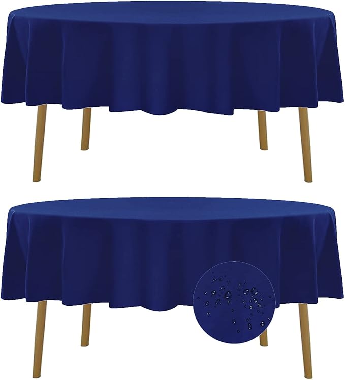 Fokitut 2 Pack Waterproof Round Tablecloth, 90 Inch, Stain Resistant and Wrinkle Polyester Table Cloth, Fabric Table Cover for Kitchen Dining, Wedding, Party, Holiday Dinner-Royal Blue