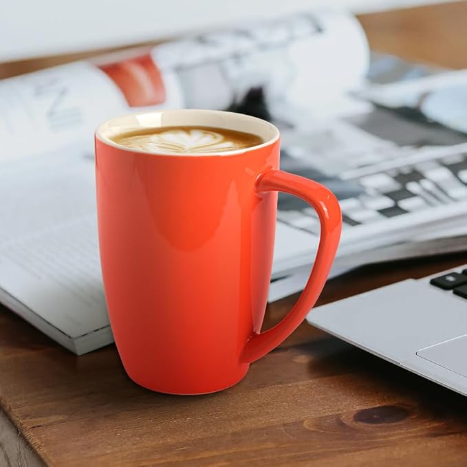 homEdge Porcelain Mug Set, 16 Ounces Cup for Tea, Latte, Mocha, Hot Chocolate, Set of 6, Orange