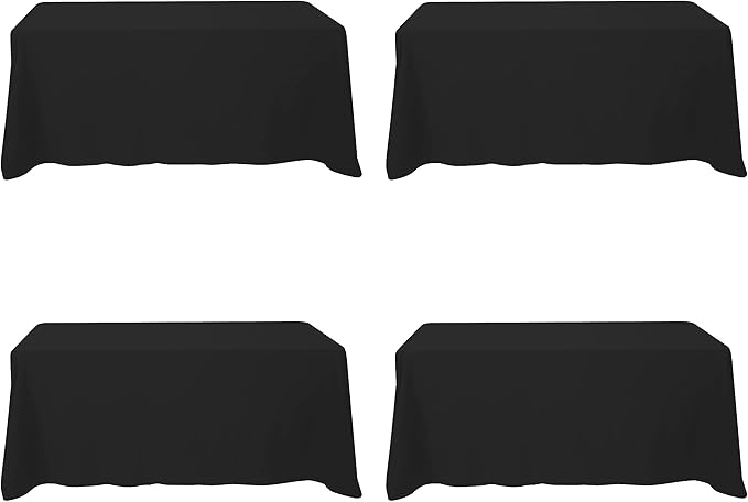 BRILLMAX 4 Pack Black Tablecloths 90 x 132 Inch for 6ft Rectangle Tables - 150 GSM Polyester Fabric, Floor Length Drop, Water, Stain & Wrinkle Resistant Cloth Cover for Wedding Reception Banquet