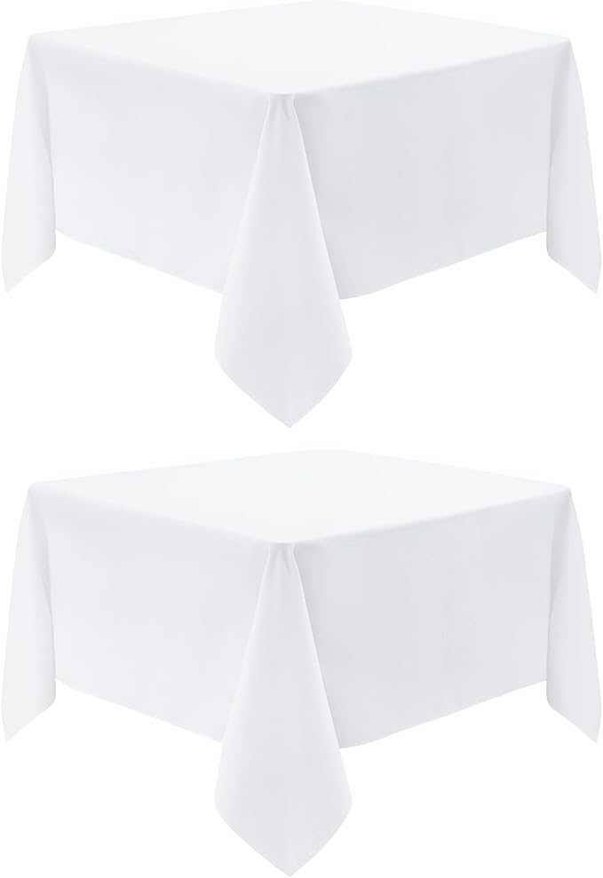 2 Pack Square Table Cloth 52X52 Inch White Washable Fabric Tablecloth Polyester Solid Dining Table Cover for Birthday Party Dinner Holiday Outdoor Indoor