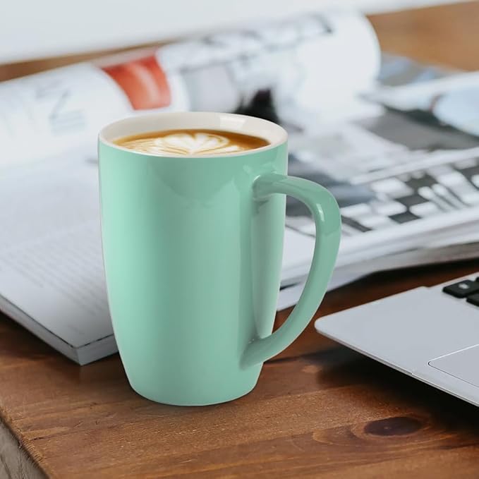 homEdge Porcelain Mug Set, 16 Ounces Cup for Tea, Latte, Mocha, Hot Chocolate, Set of 6, Turquoise