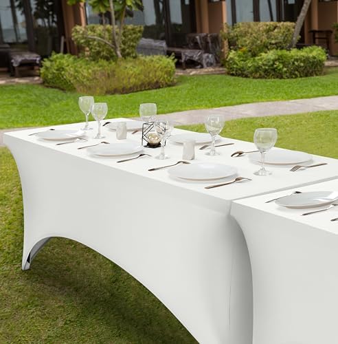 Utopia Kitchen Spandex Tablecloth 1 Pack [8FT, White] Tight, Fitted, Washable and Wrinkle Resistant Stretch Rectangular Patio Table Cover for Event, Wedding, Banquet & Parties [96Lx30Wx30H Inch]