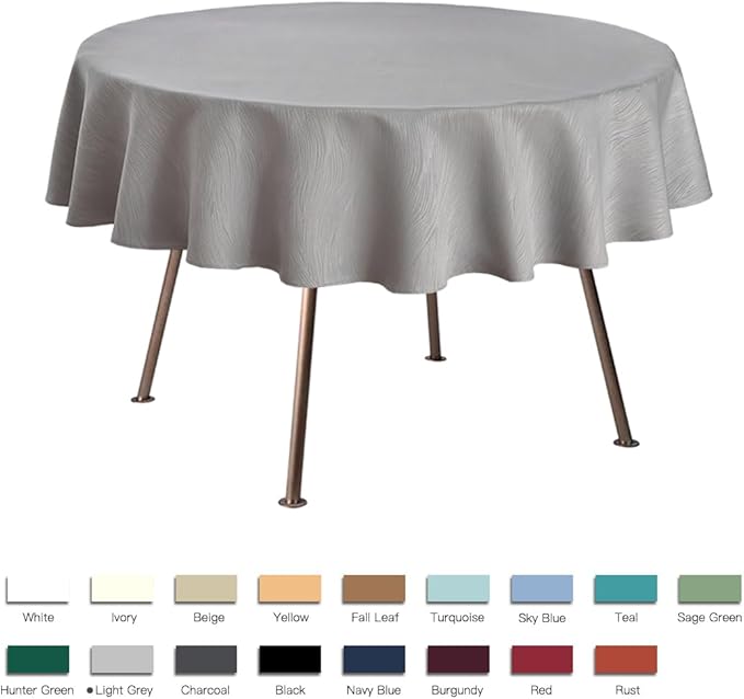 maxmill Round Jacquard Tablecloths Swirl Pattern Spillproof Wrinkle Free Heavy Weight Soft Table Cloth for Circular Table Cover of Buffet Banquet Parties Holiday Dinner Round 90 Inch Light Grey
