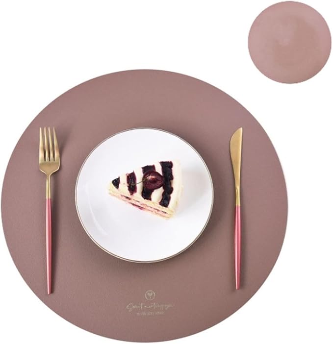 Waterproof & Oil-Proof PU Leather Table Mat Set - Non-Slip & Heat-Insulation Pad with One Coaster Ideal for Table Decor(Circle Taupe)