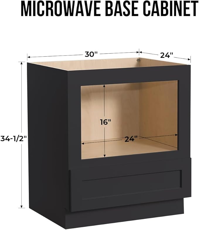 Solid Wood RTA 30" Microwave Base Cabinet,Kitchen Oven Cabinet - with 1 Full Overlay Drawer (Frame Dimension: 24''W*16''H) (Charcoal Black, 30" Width x 24" Depth x 34 1/2" Height)