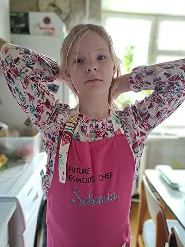 Personalized toddler apron for kitchen, custom cooking apron + chef hat set for kids, boy girl chef costume
