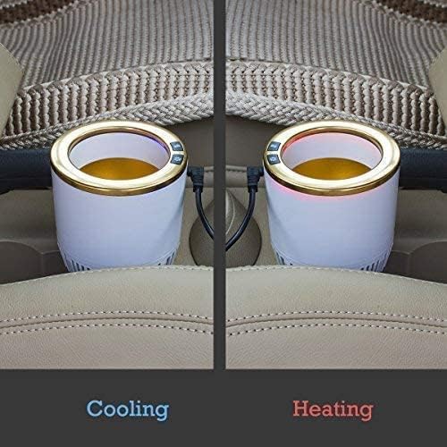 2-in-1 Car Cup Cooler Warmer Smart Temperature Control Travel Coffee Car Cup Holder, Smart Car Tumbler Holder Suitable for Coffee, Baby Bottles, Water, Tea, Drinks (White and Gold)