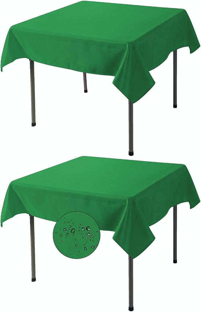 Fokitut 2 Pack Waterproof Square Tablecloth, 52x52 Inch, Stain Resistant and Wrinkle Polyester Table Cloth, Fabric Table Cover for Kitchen Dining, Wedding, Party, Holiday Dinner-Emerald