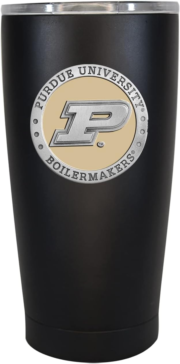 Heritage Pewter Purdue 15 oz. Tumbler - Black | Durable Insulated Tumbler Cup for Cold & Hot Drinks | Thermal Travel Mug for Coffee | Intricately Crafted Metal Pewter Inlay