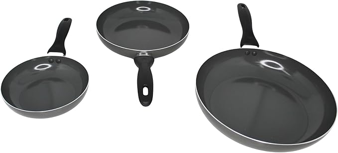 IMUSA Ceramic Nonstick Frying Pan Set, 3-Piece – 7”, 9” & 11” Gray Aluminum Skillets with Cool-Touch Handles – Ideal for Sautéing, Stir-Frying & Searing– Healthy Non-Stick Cookware for Home Kitchen