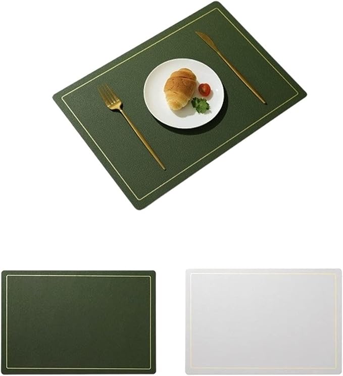 Double-Sided Color Black Red Placemats Set of 1/4/6 Gold Edge PU Leather Place Mats Indoor & Outdoor for Patio Table(SG Green Grey,6set)