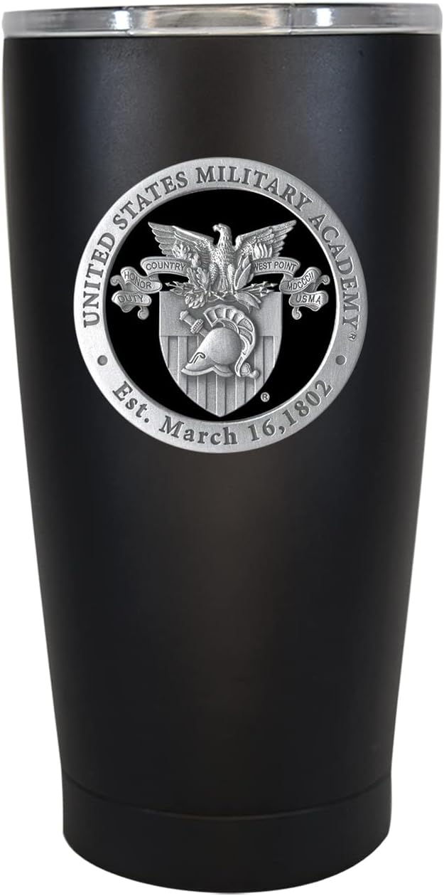 Heritage Pewter US Military Academy West Point 15 oz. Tumbler - Black | Durable Insulated Tumbler Cup for Cold & Hot Drinks | Thermal Travel Mug for Coffee | Intricately Crafted Metal Pewter Inlay