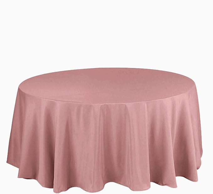 Efavormart Round Tablecloth, 132 Inch Stain & Wrinkle Resistant Washable Table Cloth, Decorative Polyester Fabric Table Cover for Banquet, Wedding, Dining- Dusty Rose