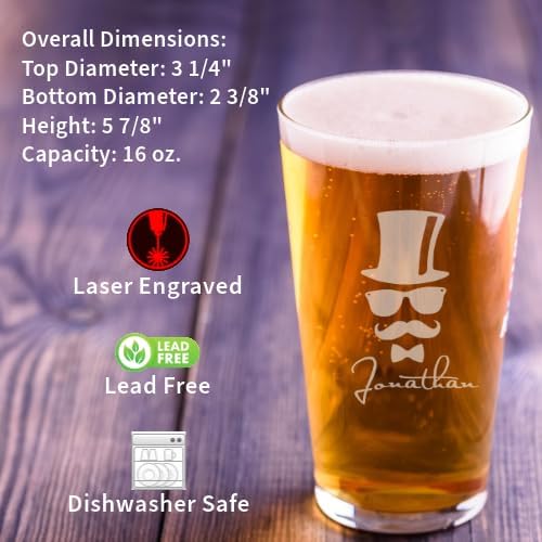 Personalized Laser Engraved Pint Glass - Custom Text & Designs - Unique Gift for Birthdays, Weddings, & More