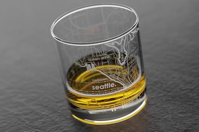 Well Told Engraved Seattle Washington Map Rocks Glass, Old Fashioned Whiskey Glass (11 oz, Clear) Etched Whiskey Glass, Gifts For Whiskey Lovers