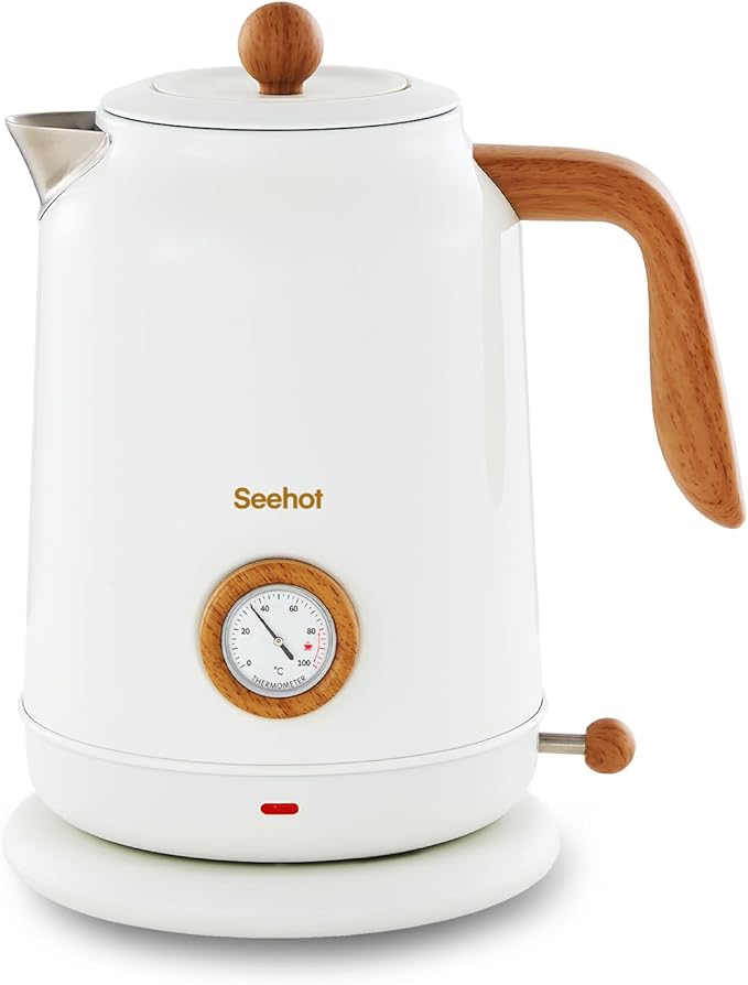 Seehot® 1.7L (57.oz) Electric Kettle with Thermometer, 1200W Large Electric Tea kettle with 304 Stainless Steel,Auto shut off,Hot water kettle Electric for Coffee&Tea-White