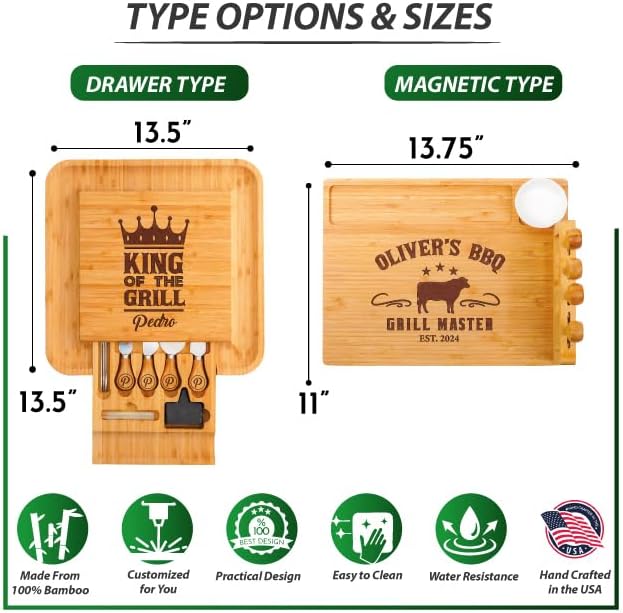 Personalized Charcuterie Board Gifts for Men – Custom Large Cheese Board with Knife & Utensil Set for Fathers Day, Anniversary, Birthday, Christmas Gift Idea for Dad, Papa, Grandpa, Parent