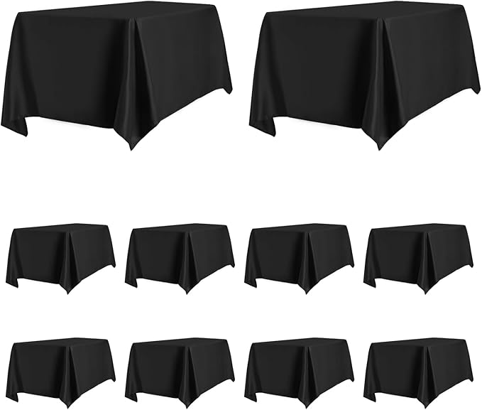 PureFit 10 Pack Rectangle Black Table Cloths 90 x 132 Inch for 8Ft Tables, Stain and Wrinkle Resistant Table Linens for Home Use, Wedding, Party, Banquet and Camping